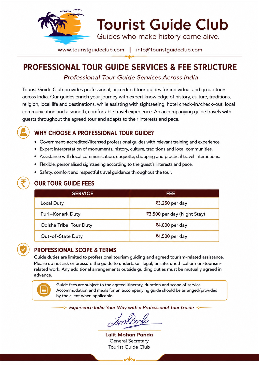 Tourist Guide Fees
